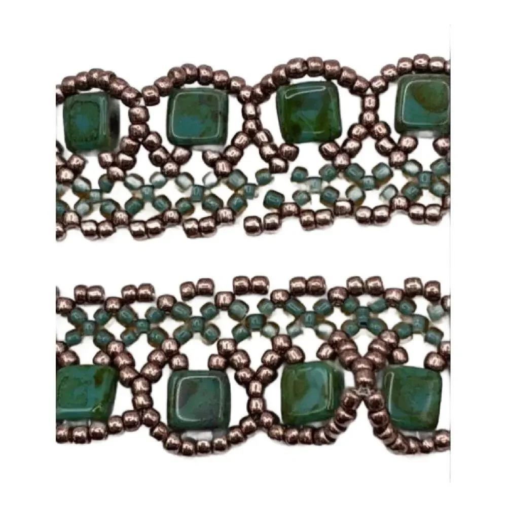 Vintage Green Glass Bead Collar Necklace, Egyptian Revival - Picture 2 of 11